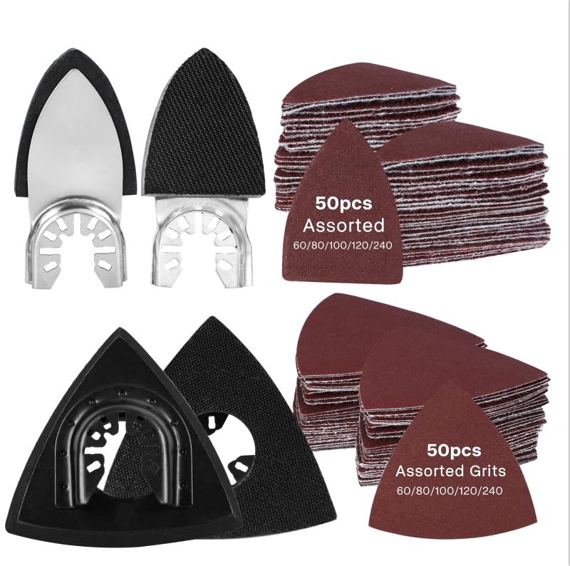 Spmarkt 104pcs Oscillating Tool Sanding Pad, Detachable Rigid Multitool Sandpaper, Include Triangle & Finger Sanding, 60/80/120/180/240 Grit Sandpaper with High-Velour Backing Detail Sanding Pads Kit - Image 1